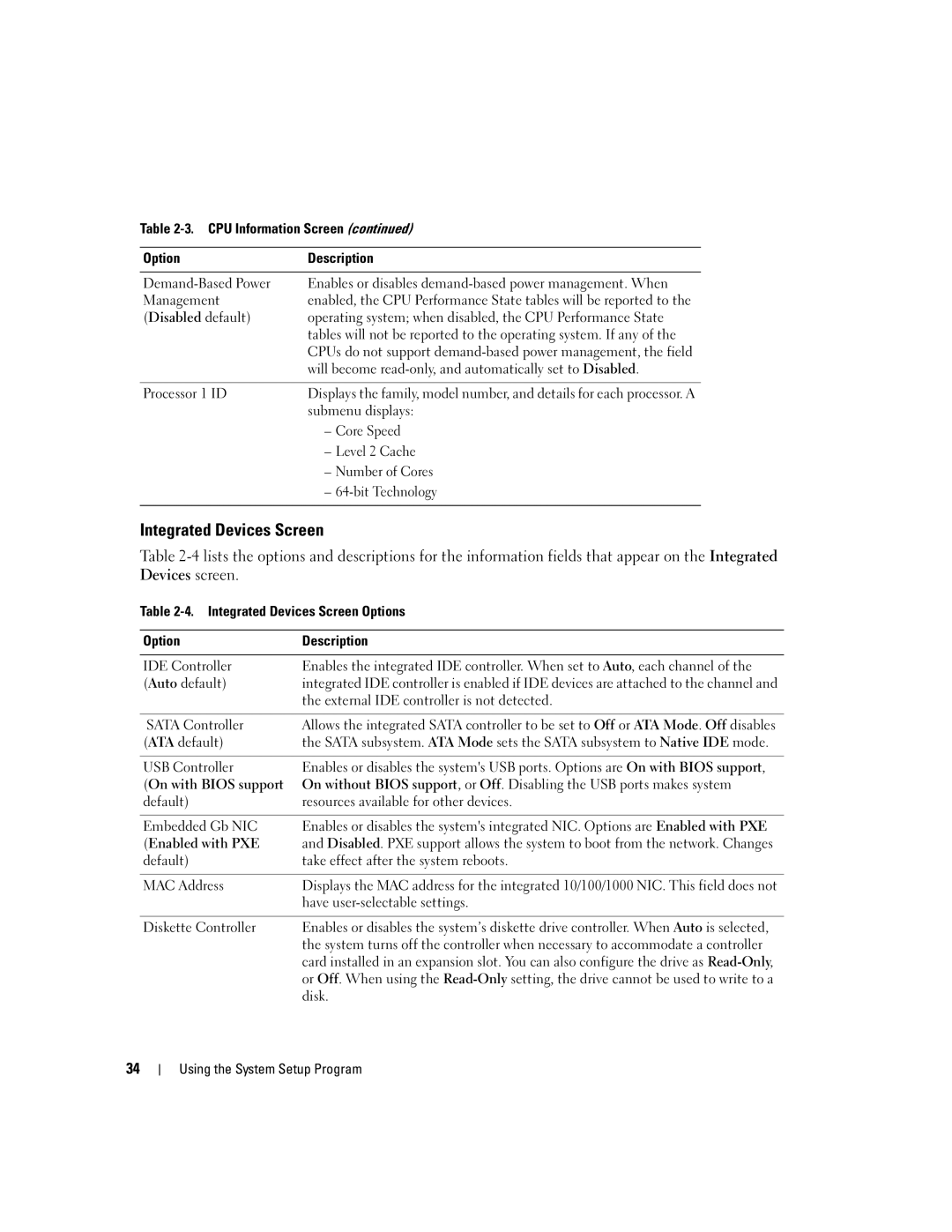 Dell 840 manual Integrated Devices Screen 