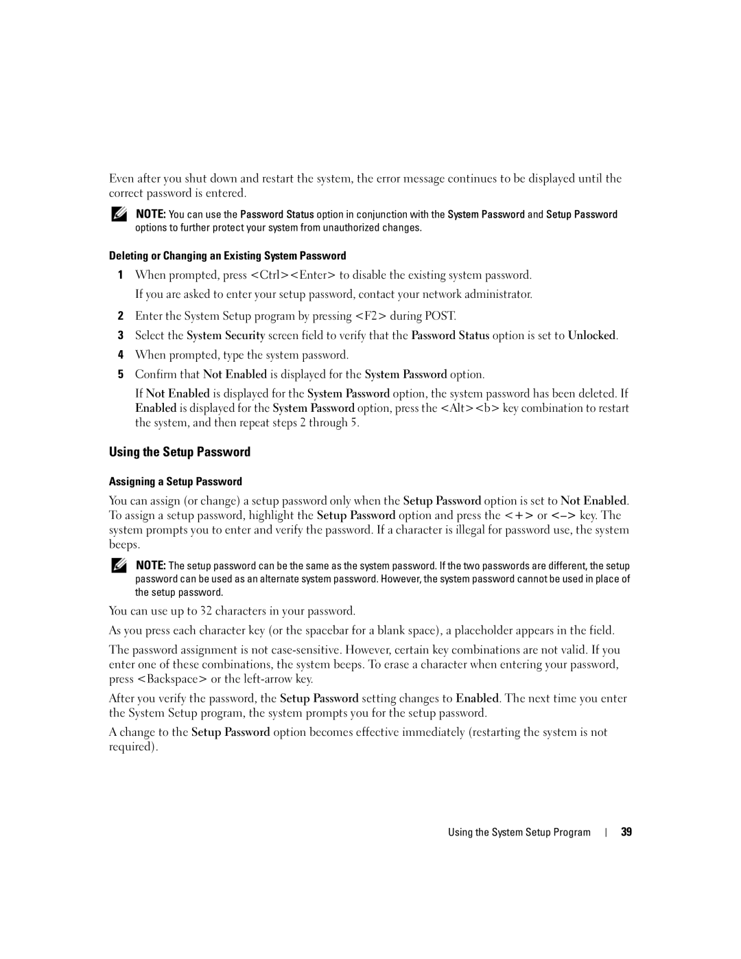 Dell 840 manual Using the Setup Password 