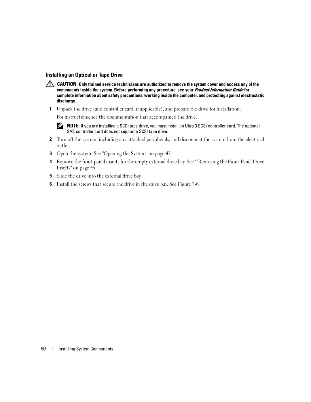 Dell 840 manual Installing an Optical or Tape Drive 