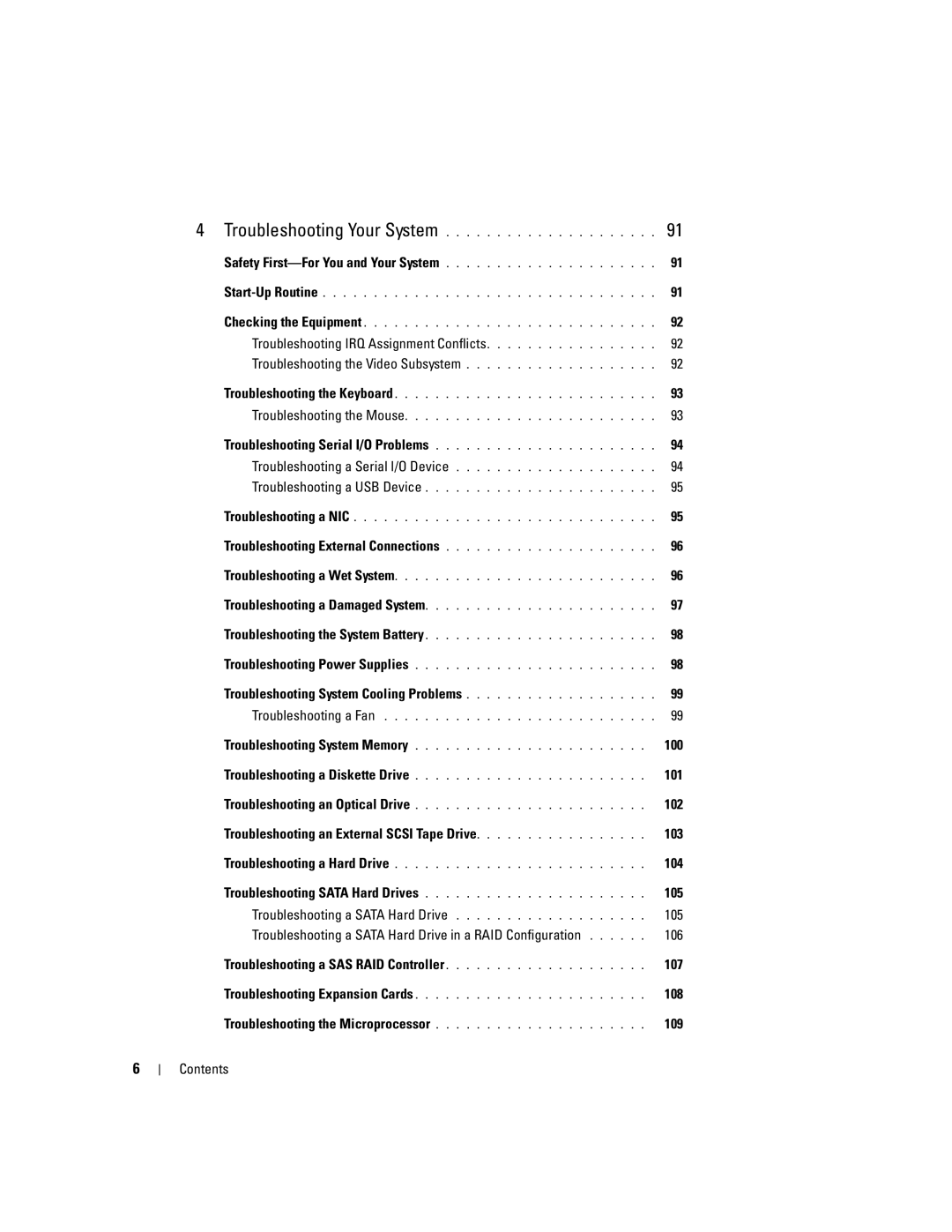 Dell 840 Troubleshooting IRQ Assignment Conflicts, Troubleshooting System Cooling Problems, 100, 101, 102, 104, 105, 106 