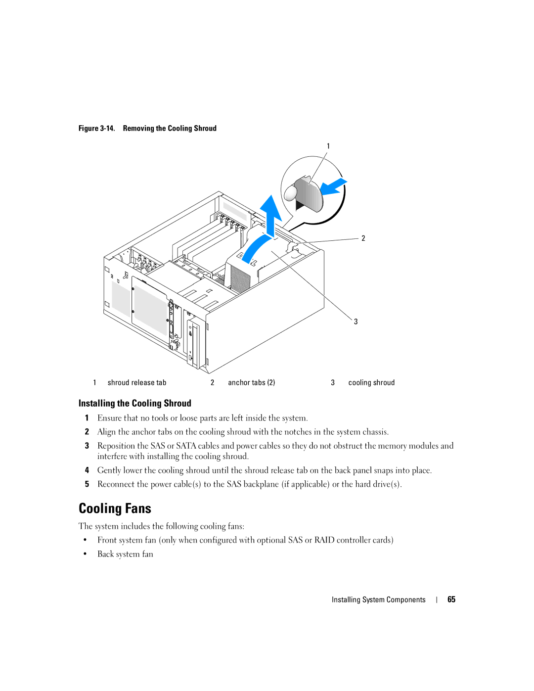 Dell 840 manual Cooling Fans, Installing the Cooling Shroud 