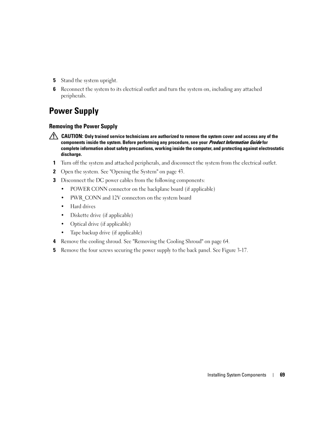 Dell 840 manual Removing the Power Supply 