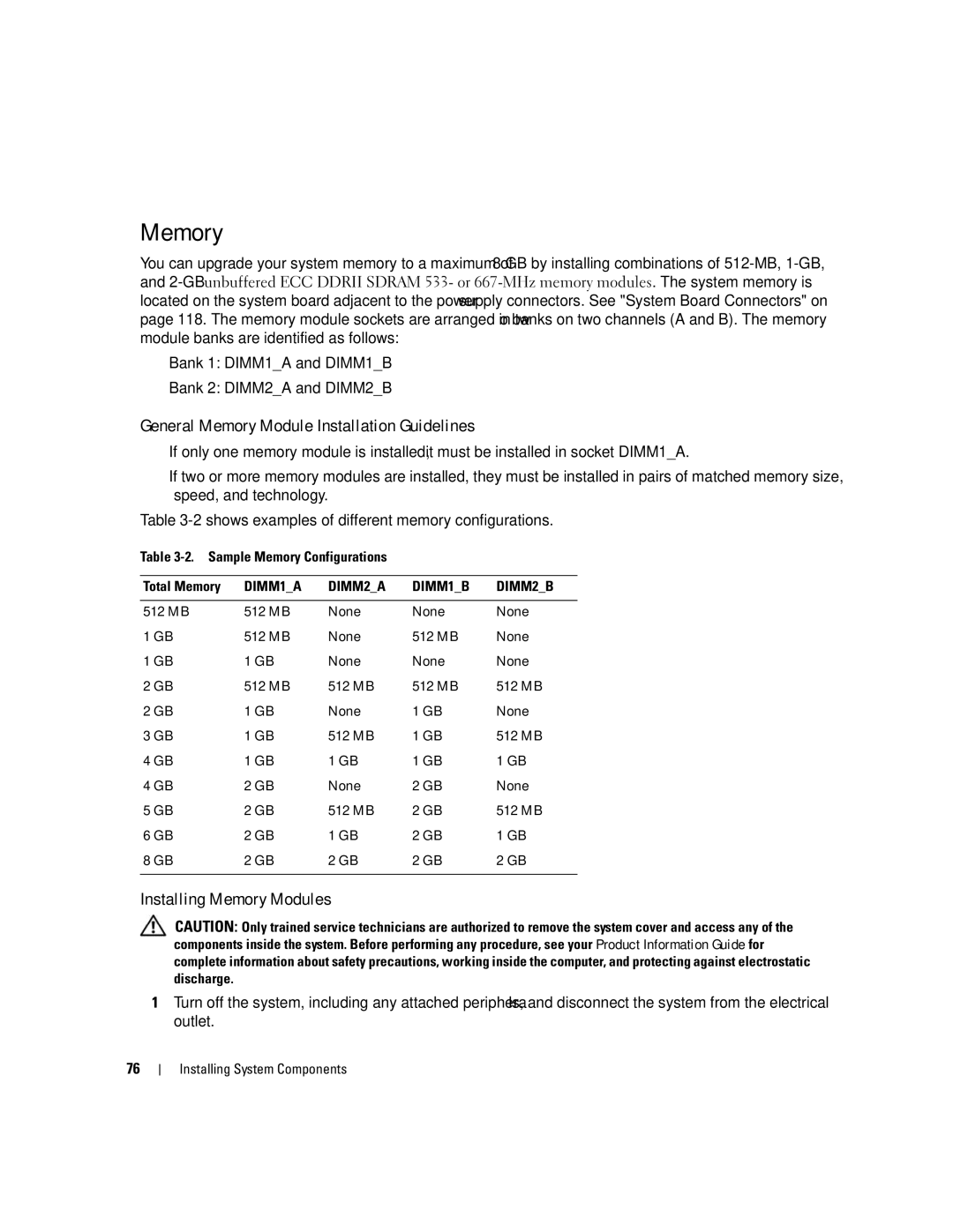 Dell 840 manual General Memory Module Installation Guidelines, Installing Memory Modules, MB None 