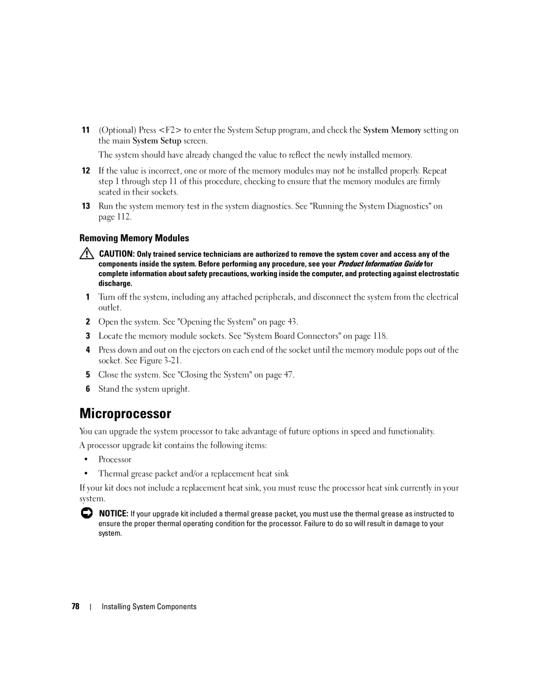 Dell 840 manual Microprocessor, Removing Memory Modules 