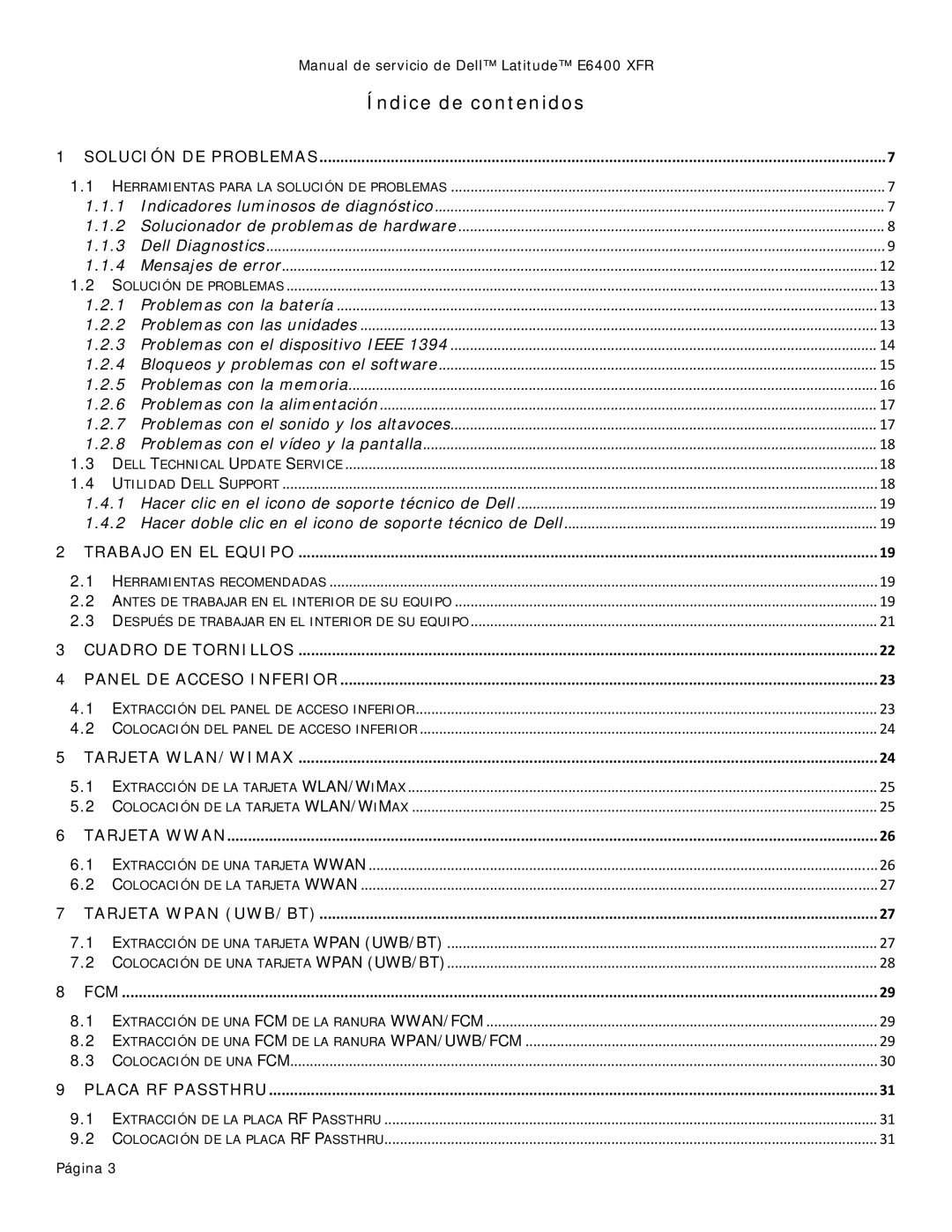 Dell 8400XFR manual Índice de contenidos 
