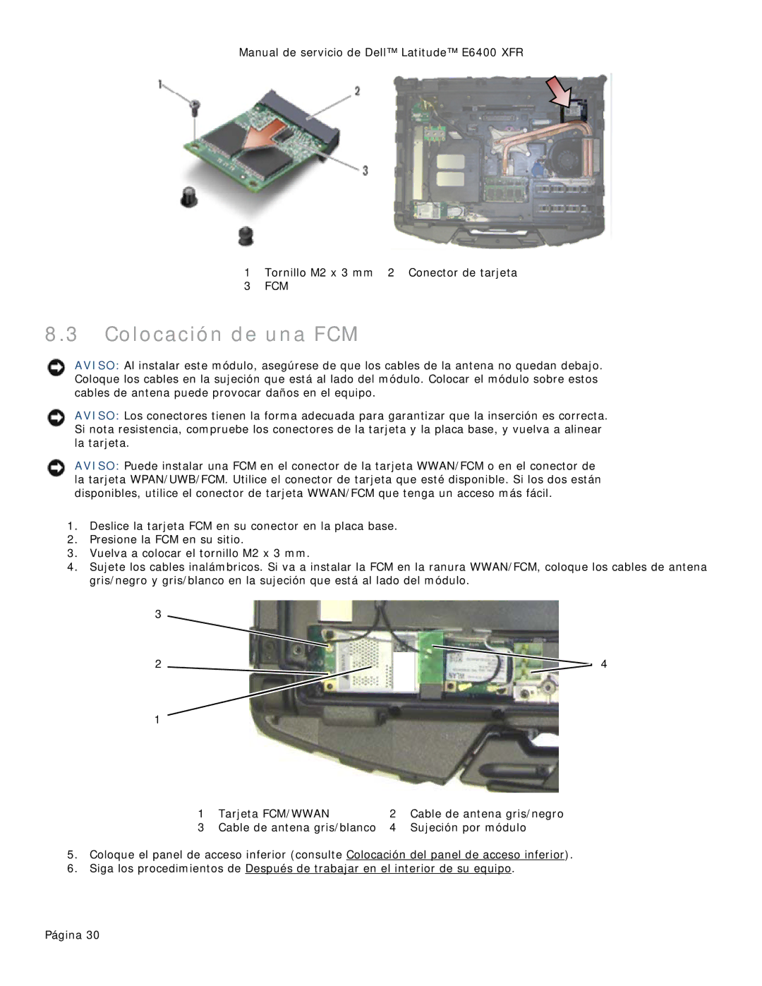 Dell 8400XFR manual Colocación de una FCM 