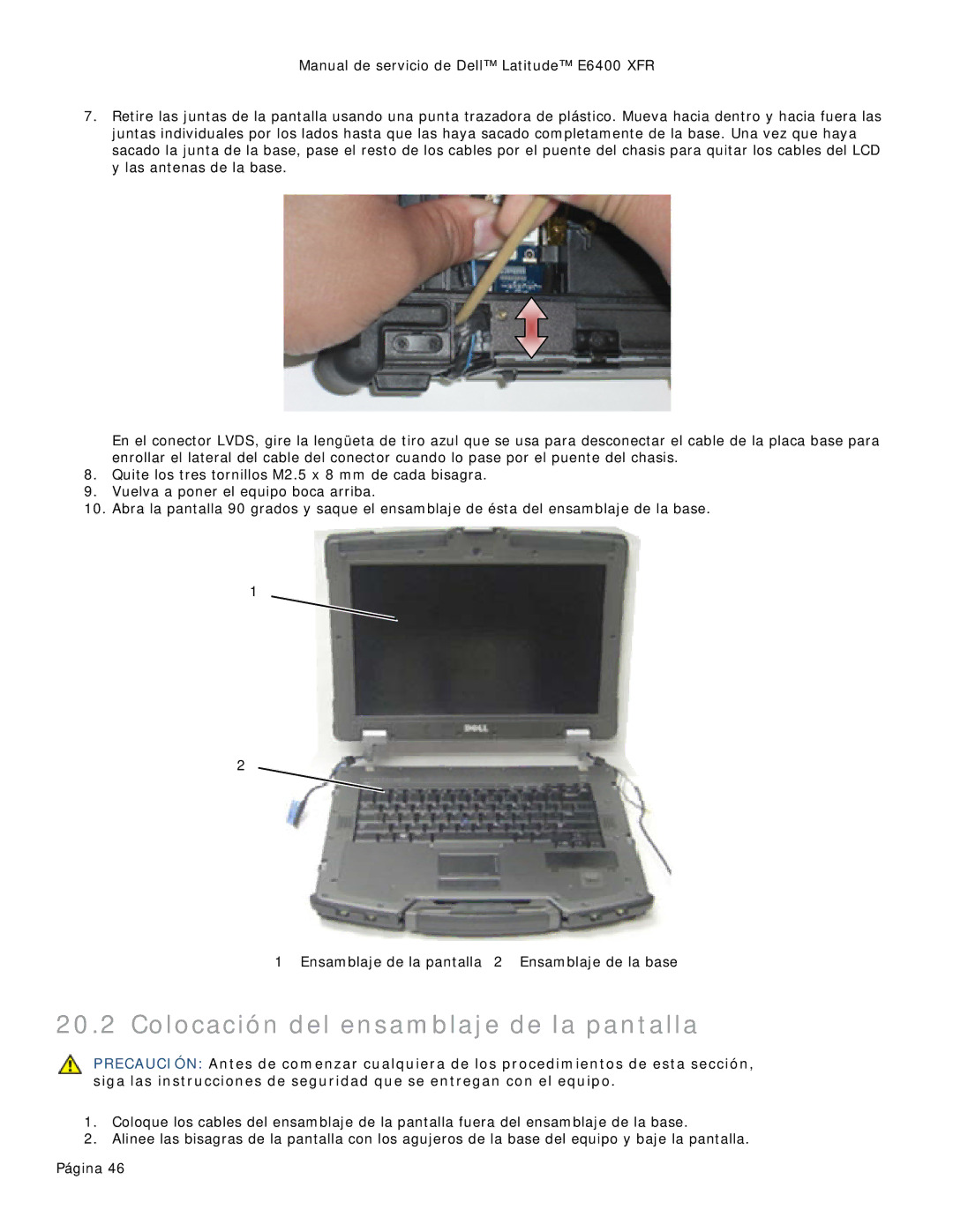 Dell 8400XFR manual Colocación del ensamblaje de la pantalla 