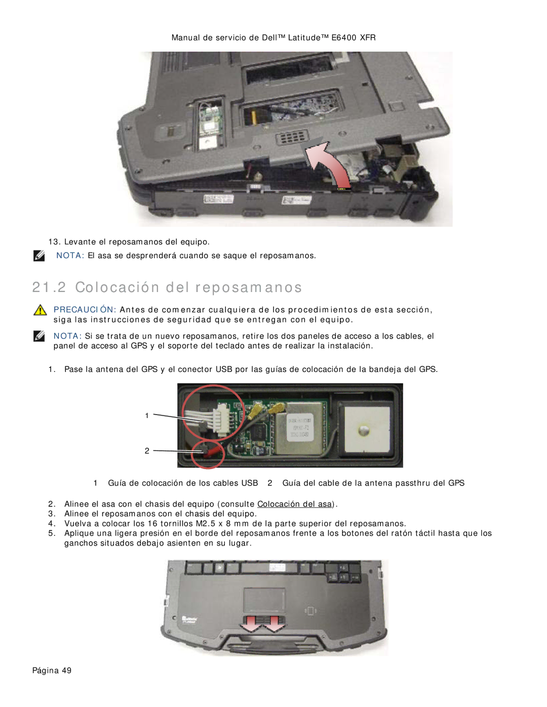 Dell 8400XFR manual Colocación del reposamanos 