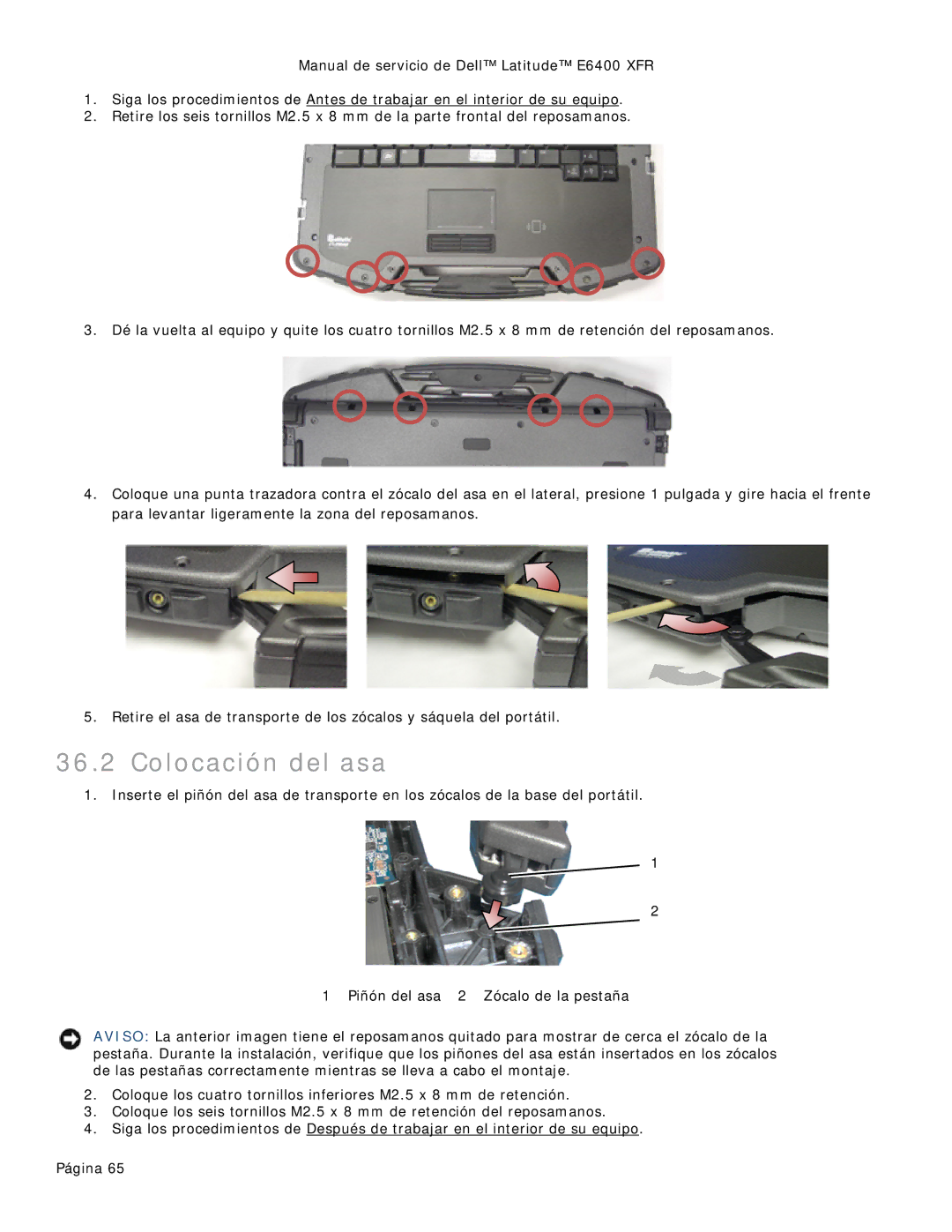 Dell 8400XFR manual Colocación del asa 