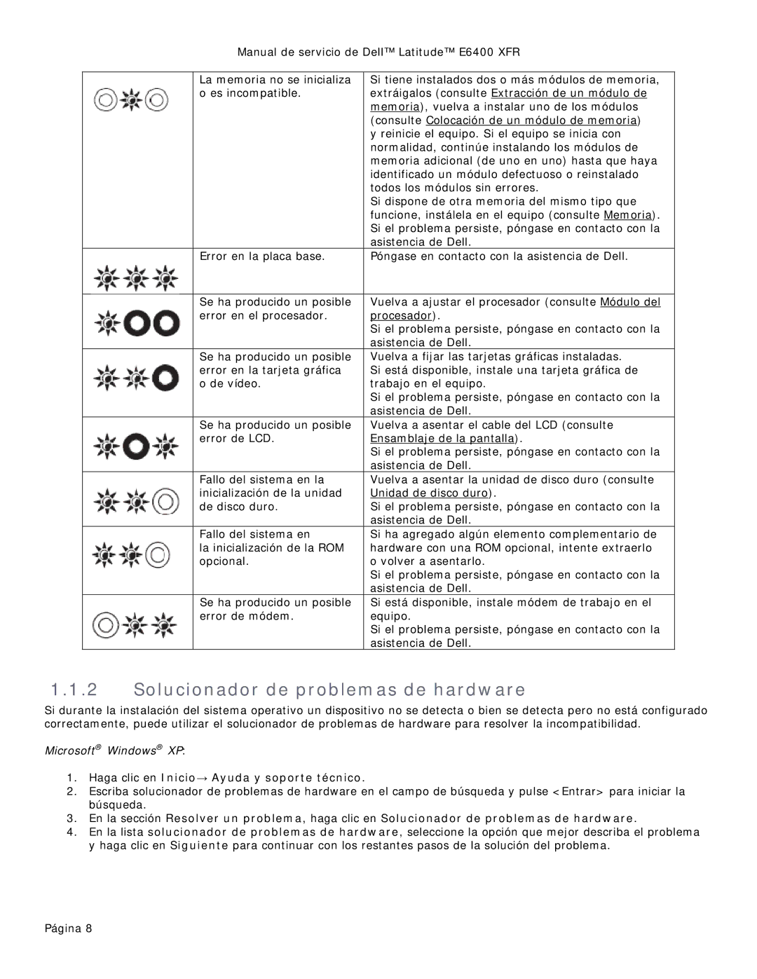 Dell 8400XFR manual Solucionador de problemas de hardware, Haga clic en Inicio→ Ayuda y soporte técnico 