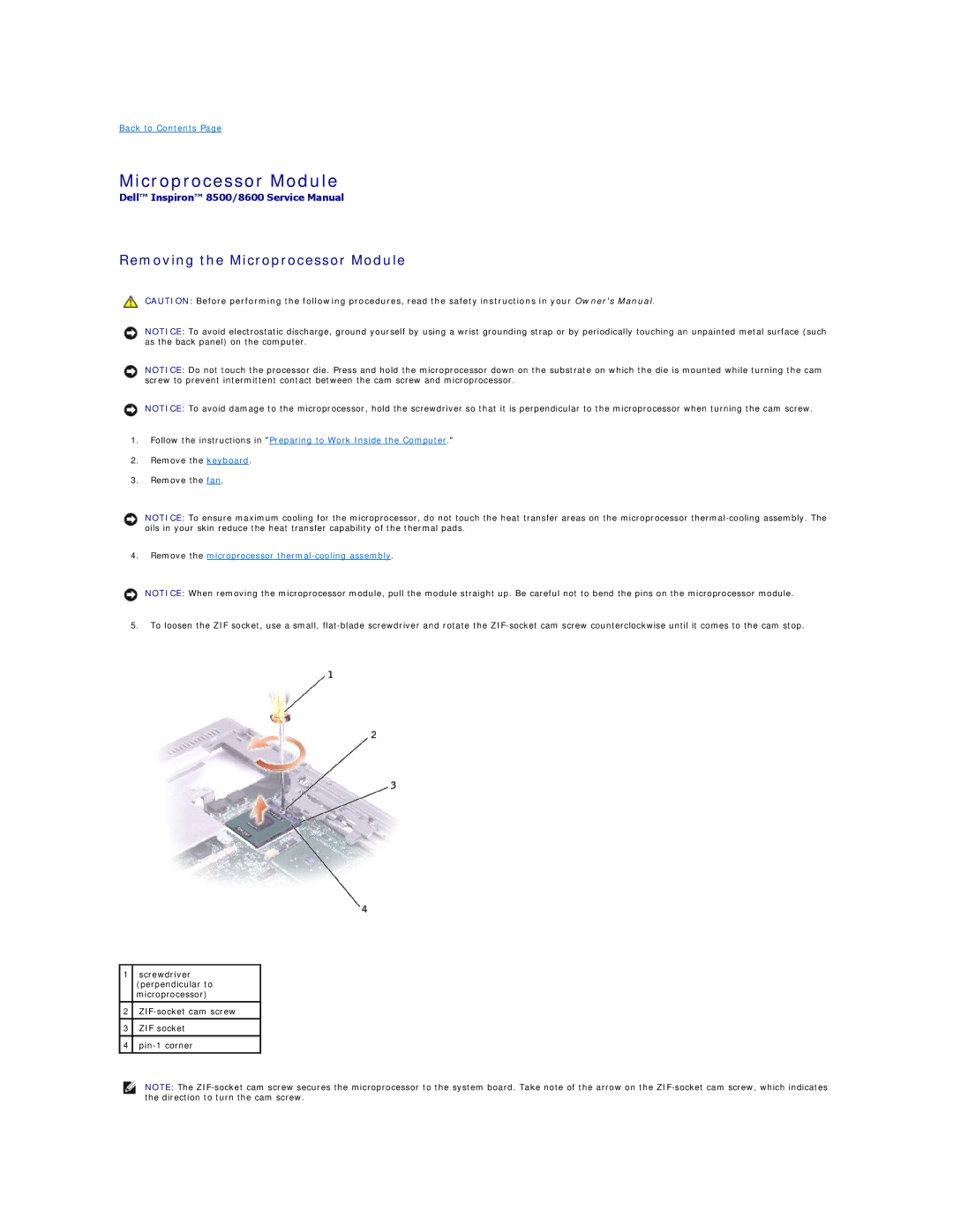 Dell 8500 manual Removing the Microprocessor Module 