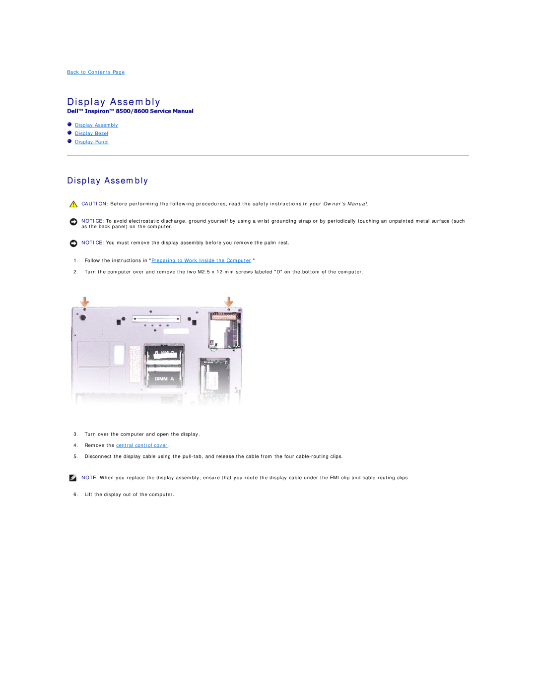 Dell 8500 manual Display Assembly 