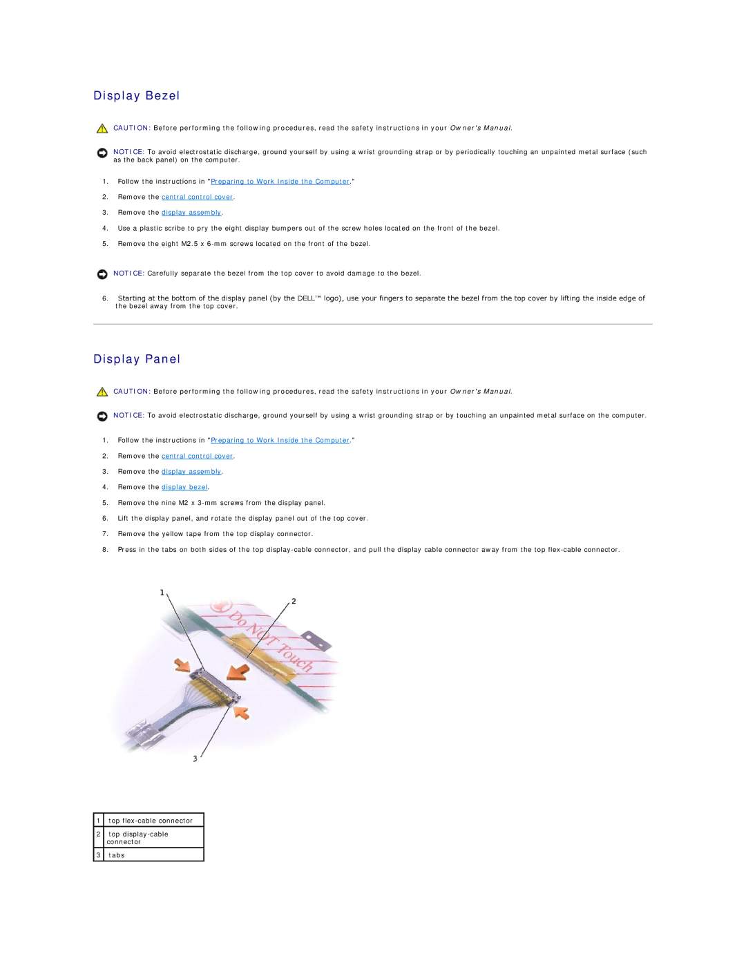 Dell 8500 manual Display Bezel, Display Panel 
