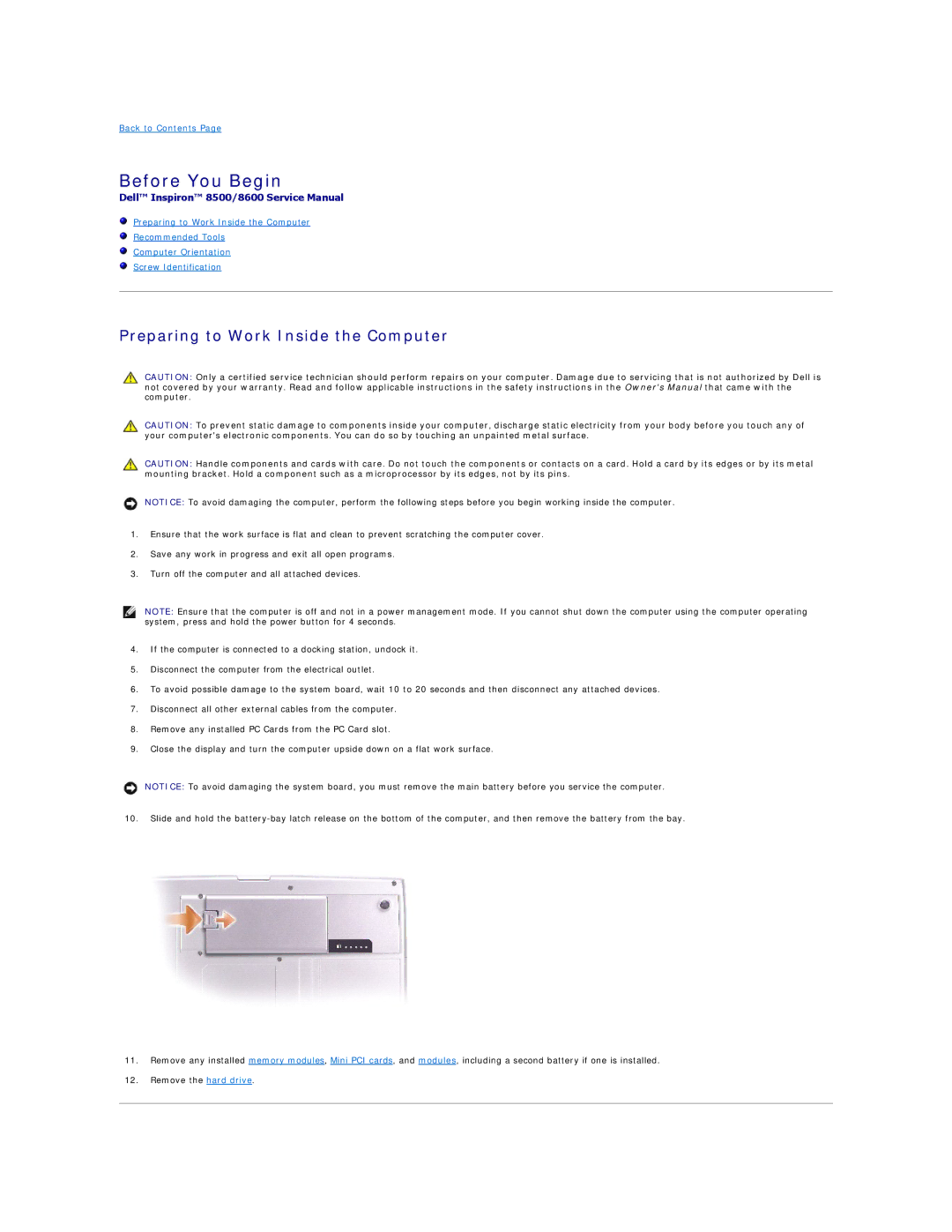 Dell 8500 manual Before You Begin, Preparing to Work Inside the Computer 