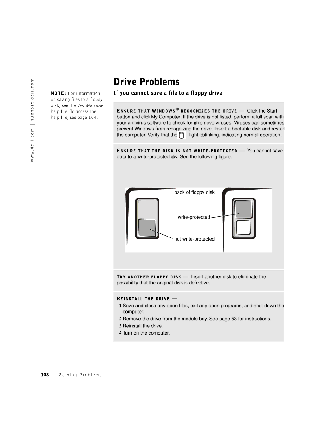 Dell 8500 manual Drive Problems, If you cannot save a file to a floppy drive 