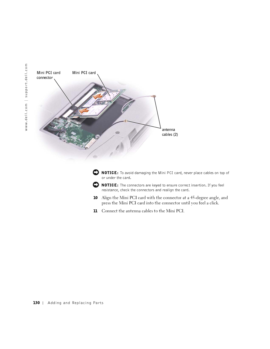 Dell 8500 manual Mini PCI card, 130 