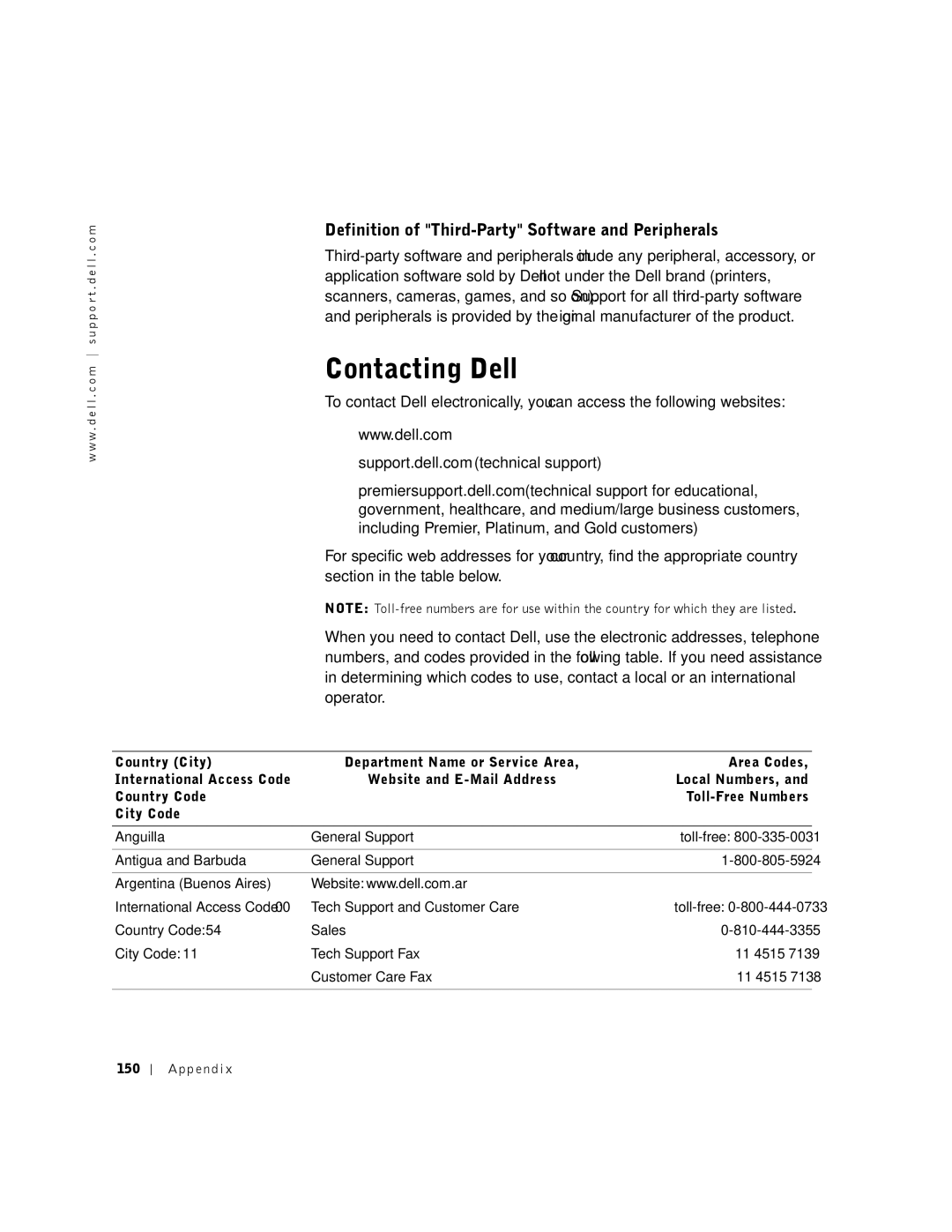 Dell 8500 manual Contacting Dell, Definition of Third-Party Software and Peripherals, Anguilla, Antigua and Barbuda 