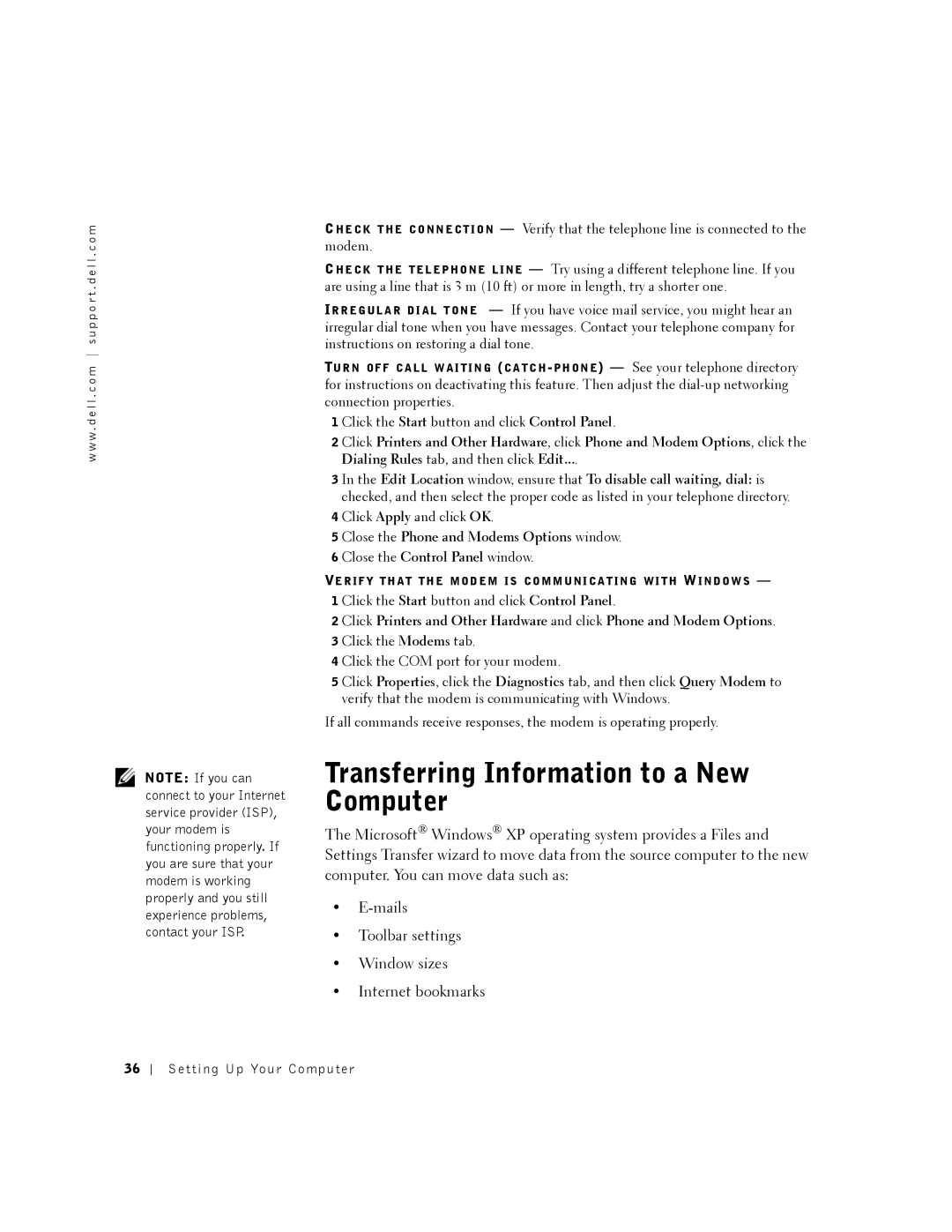 Dell 8500 manual Transferring Information to a New Computer, Close the Phone and Modems Options window 