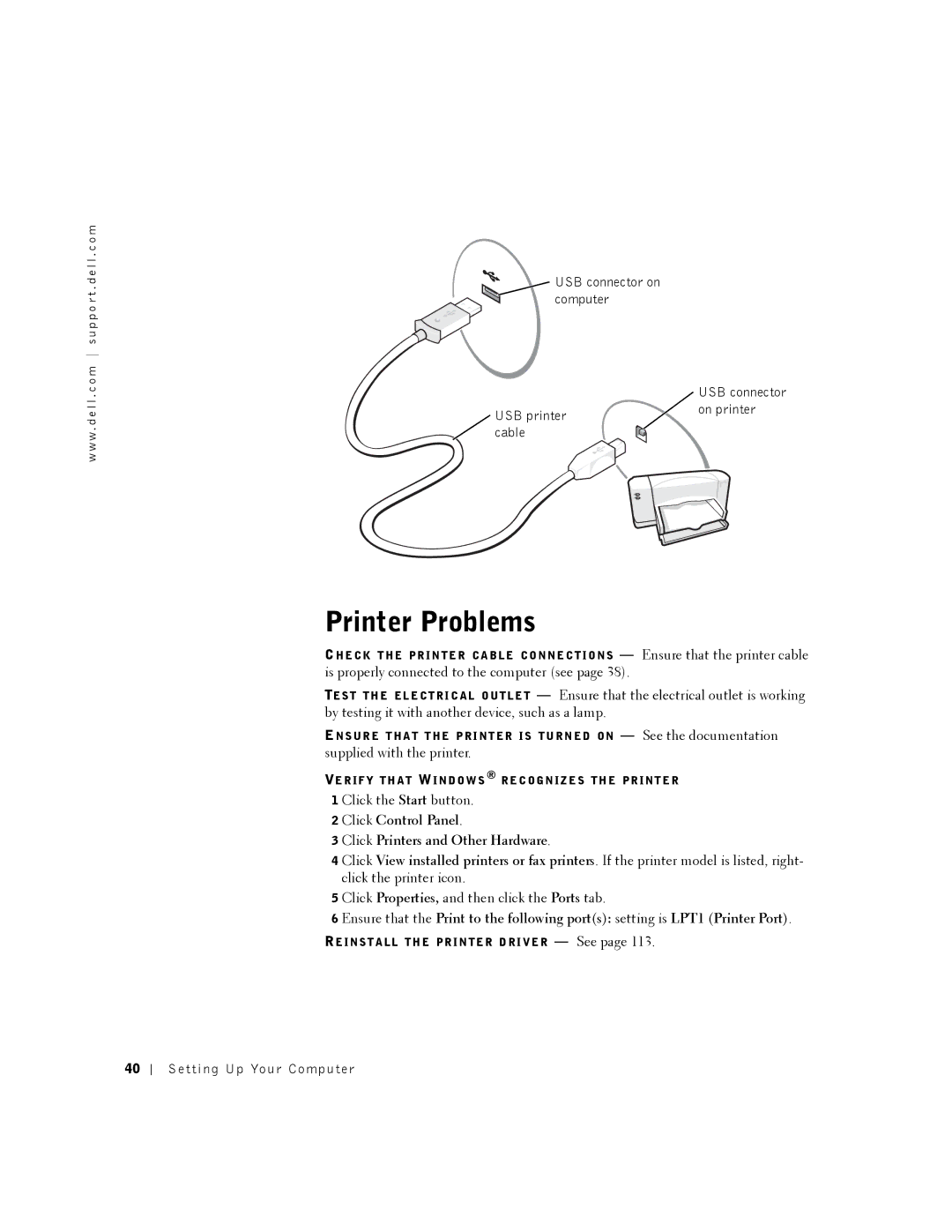 Dell 8500 manual Printer Problems, Click Control Panel Click Printers and Other Hardware 