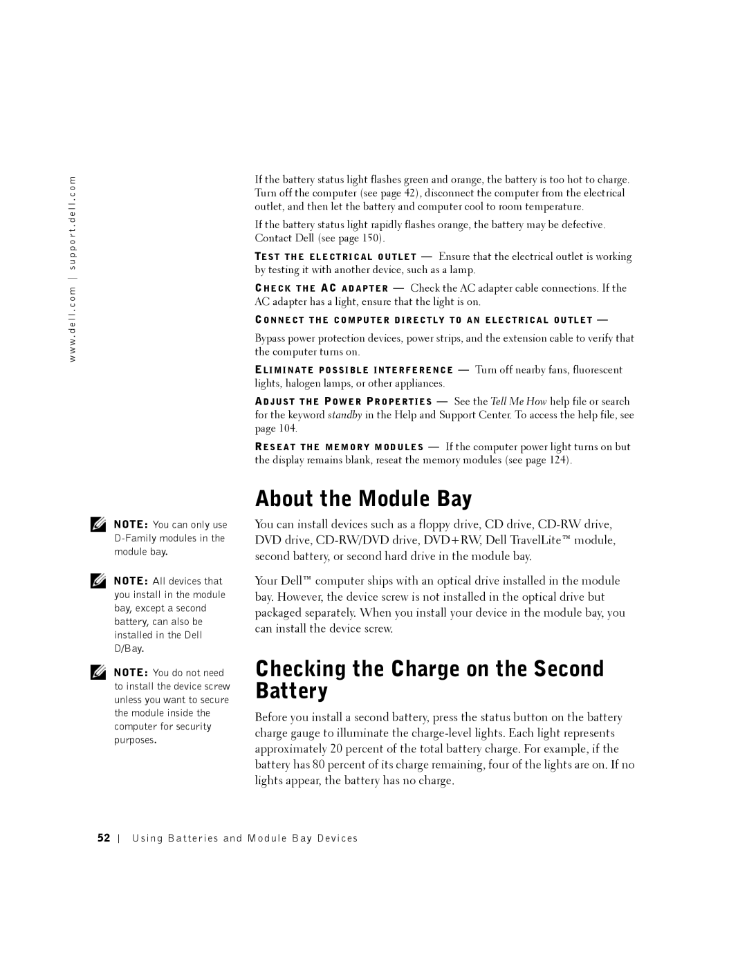 Dell 8500 manual About the Module Bay, Checking the Charge on the Second Battery 