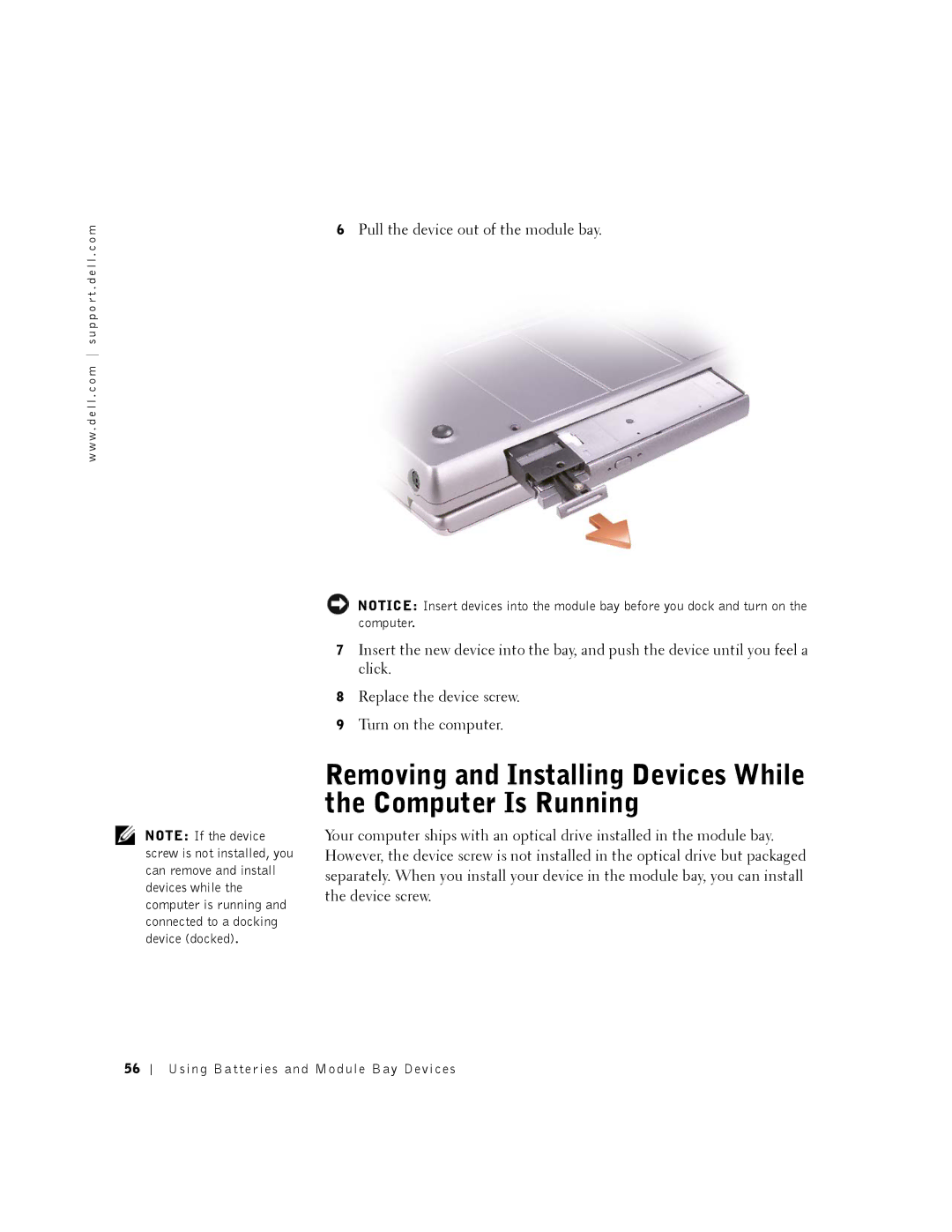 Dell 8500 manual Using Batteries and Module Bay Devices 