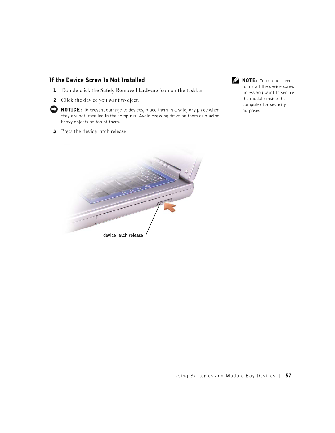 Dell 8500 manual If the Device Screw Is Not Installed 