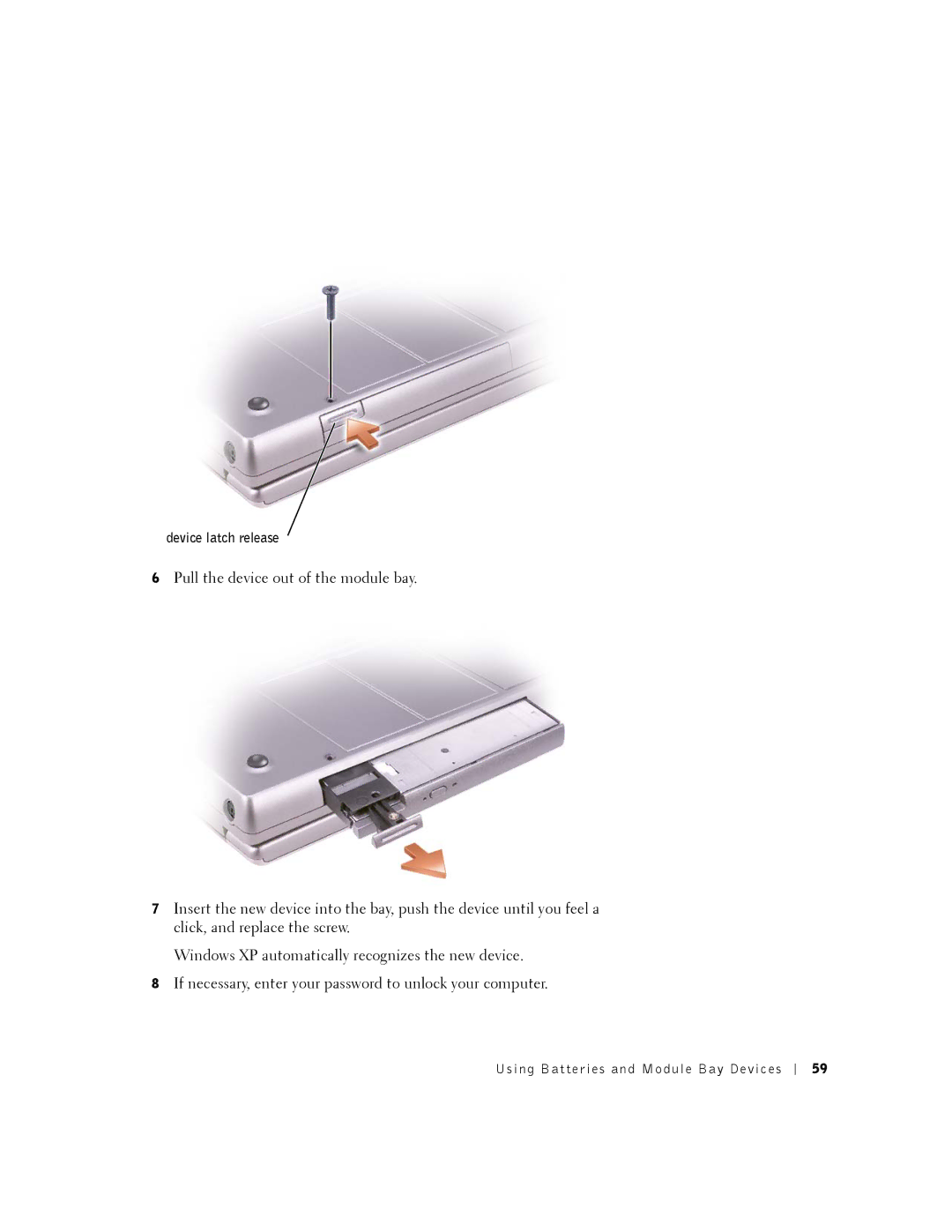 Dell 8500 manual Device latch release 