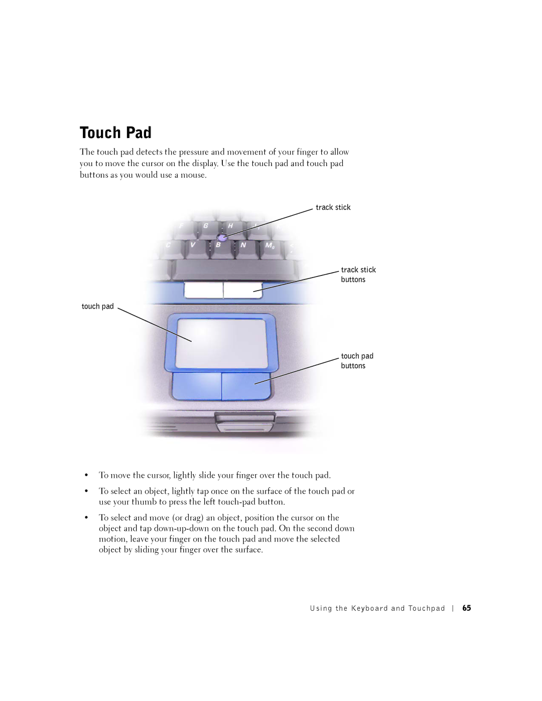 Dell 8500 manual Touch Pad, Track stick 