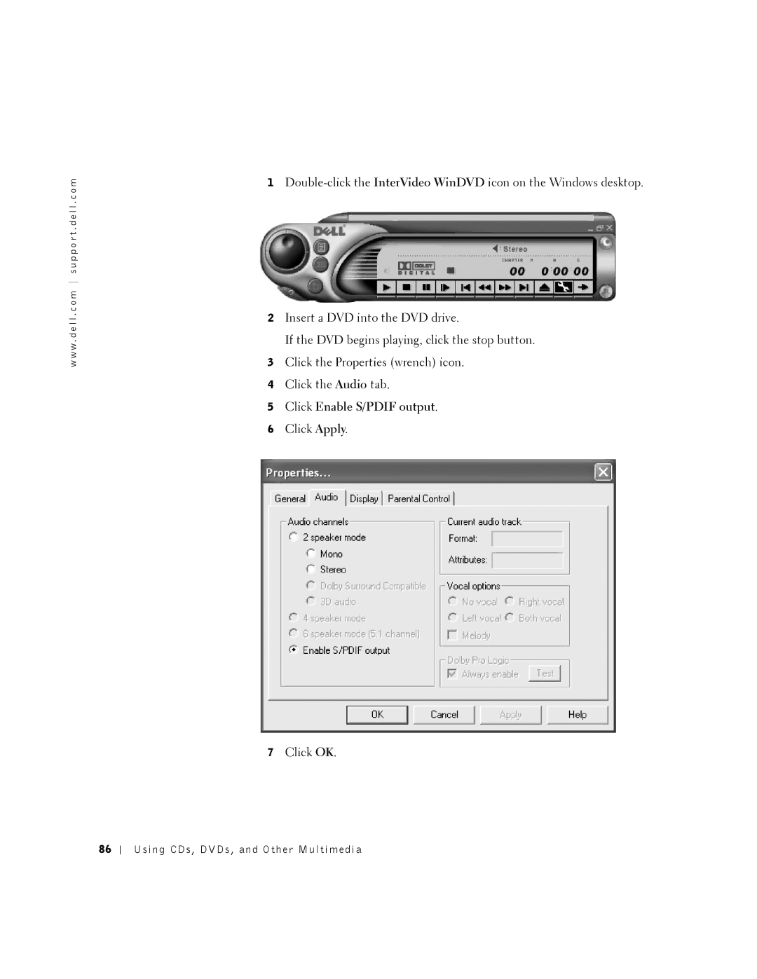 Dell 8500 manual Click Enable S/PDIF output 