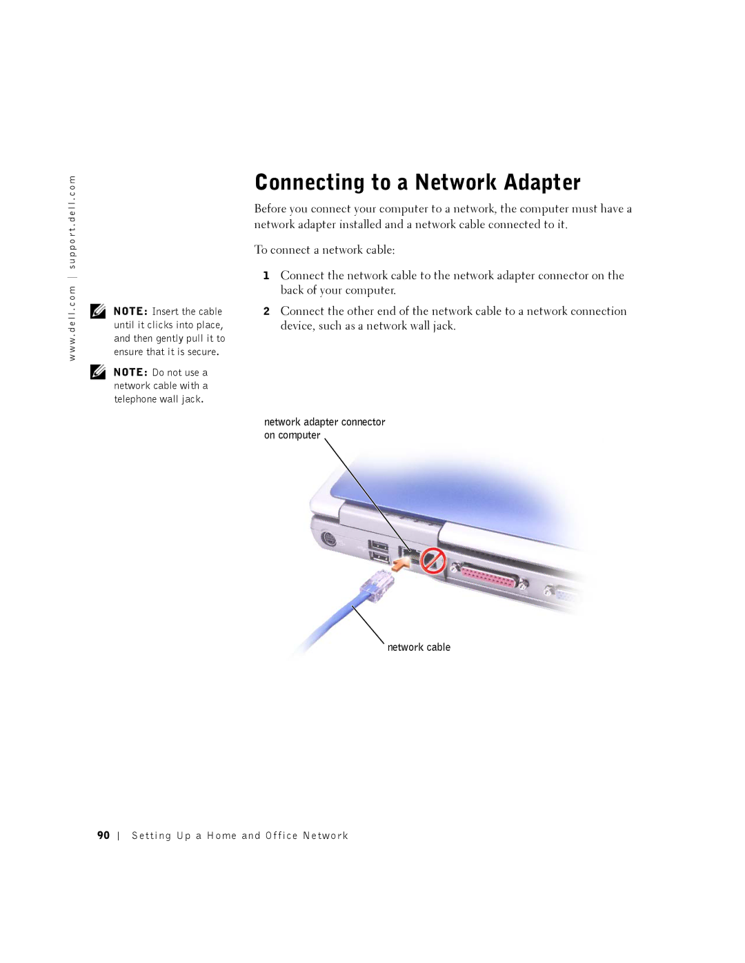 Dell 8500 manual Connecting to a Network Adapter, Network adapter connector, On computer, Network cable 