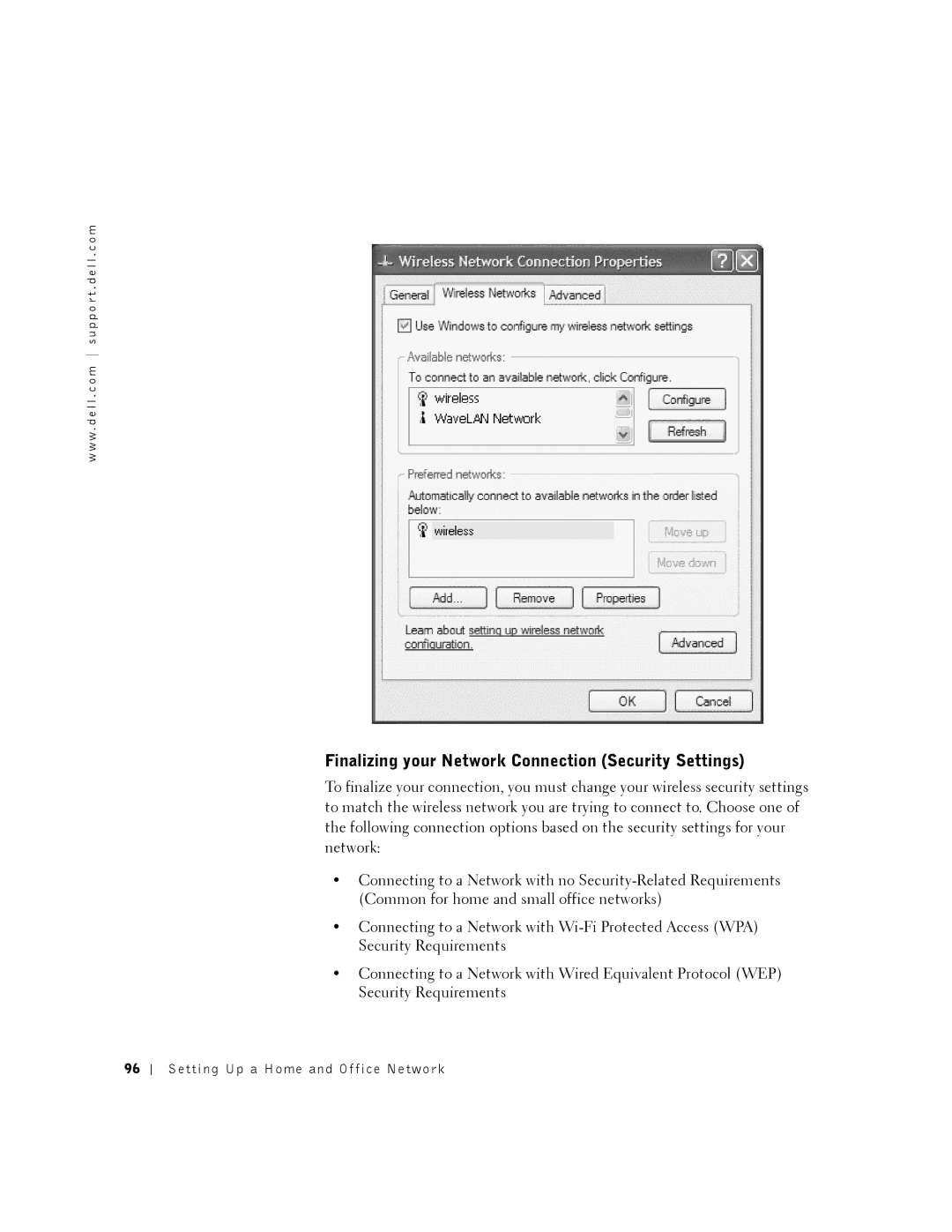 Dell 8500 manual Finalizing your Network Connection Security Settings 