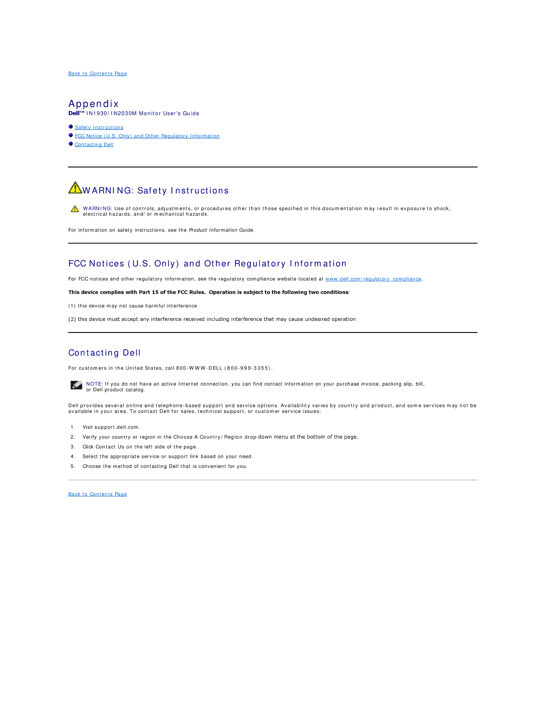 Dell 857-10569 manual Appendix, FCC Notices U.S. Only and Other Regulatory Information, Contacting Dell 