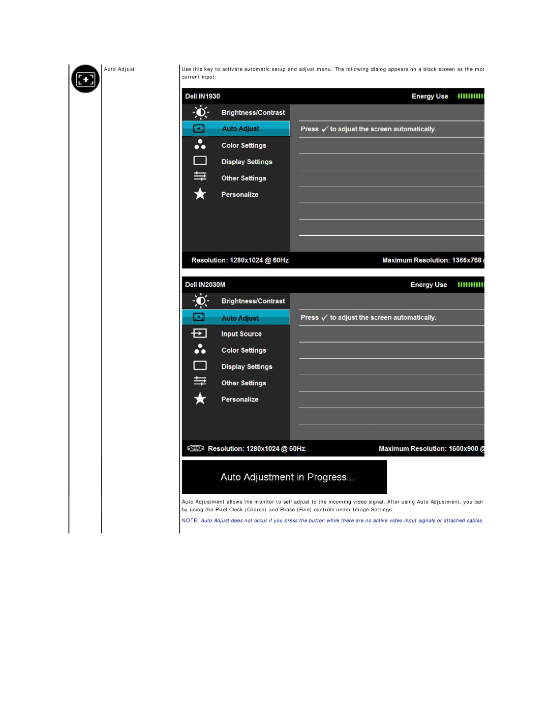 Dell 857-10569 manual Auto Adjust 