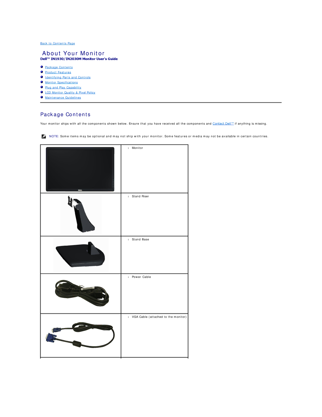 Dell 857-10569 manual About Your Monitor, Package Contents 