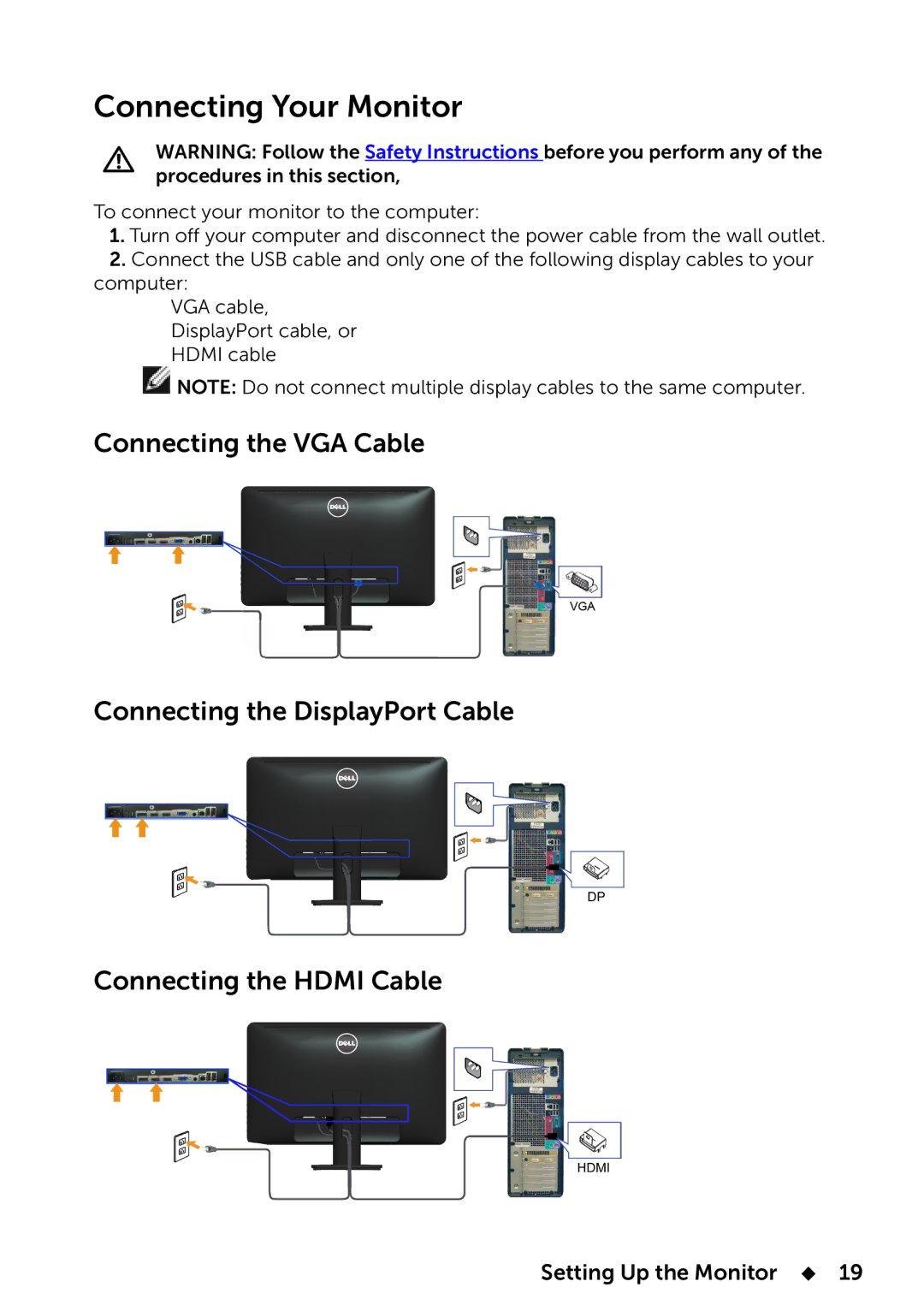 Dell E2014T, 858-BBBE manual Connecting Your Monitor, Setting Up the Monitor  