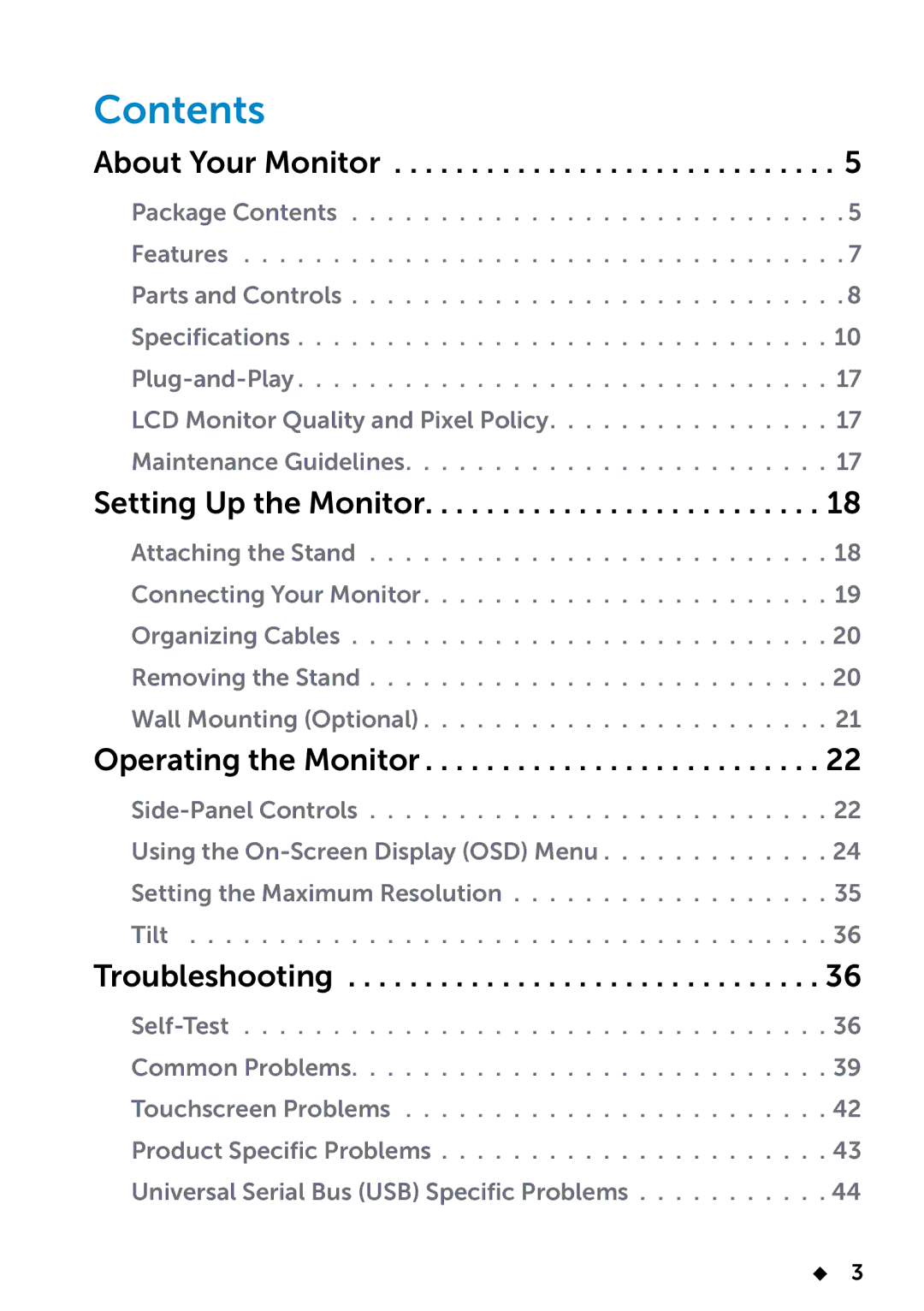 Dell E2014T, 858-BBBE manual Contents 