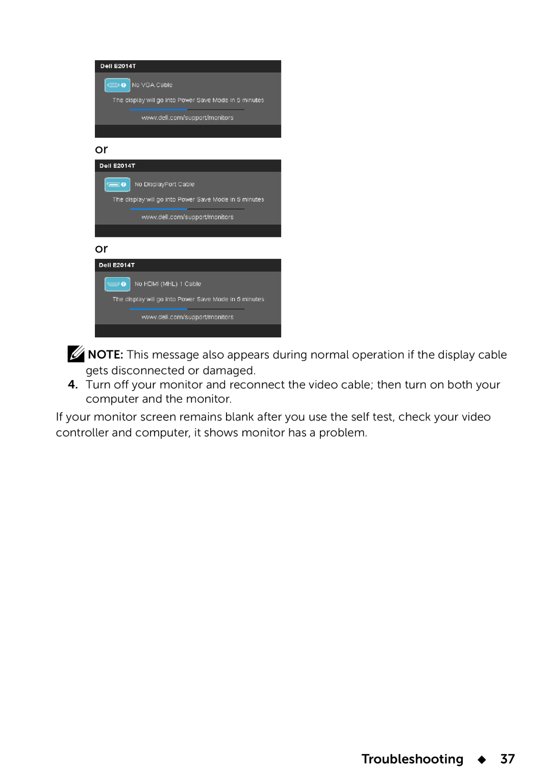 Dell E2014T, 858-BBBE manual Troubleshooting  