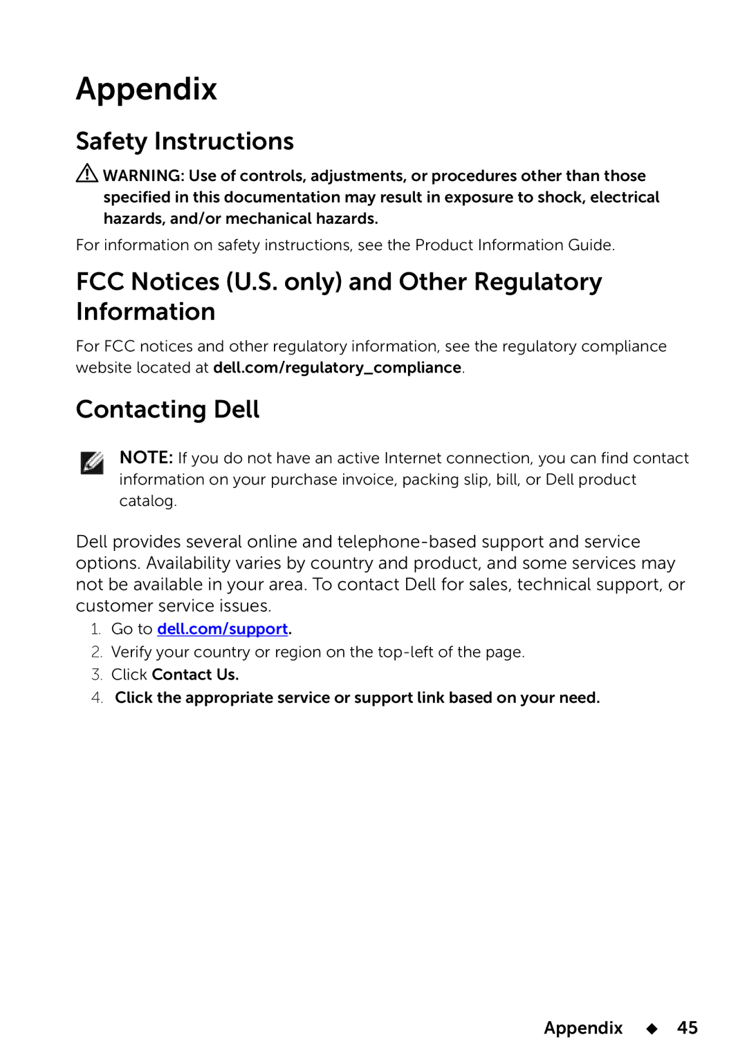 Dell E2014T, 858-BBBE manual Safety Instructions, Appendix  