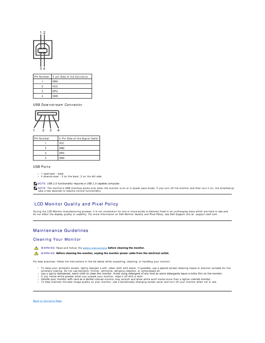 Dell U2412Mb, 860-10161 appendix LCD Monitor Quality and Pixel Policy, Maintenance Guidelines, Cleaning Your Monitor 