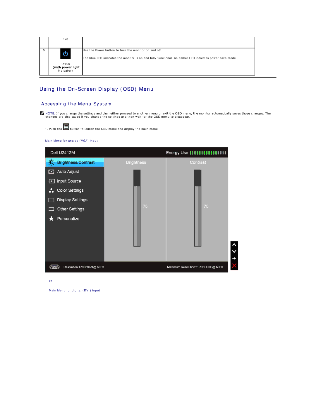 Dell U2412Mb, 860-10161 appendix Using the On-Screen Display OSD Menu, Accessing the Menu System 