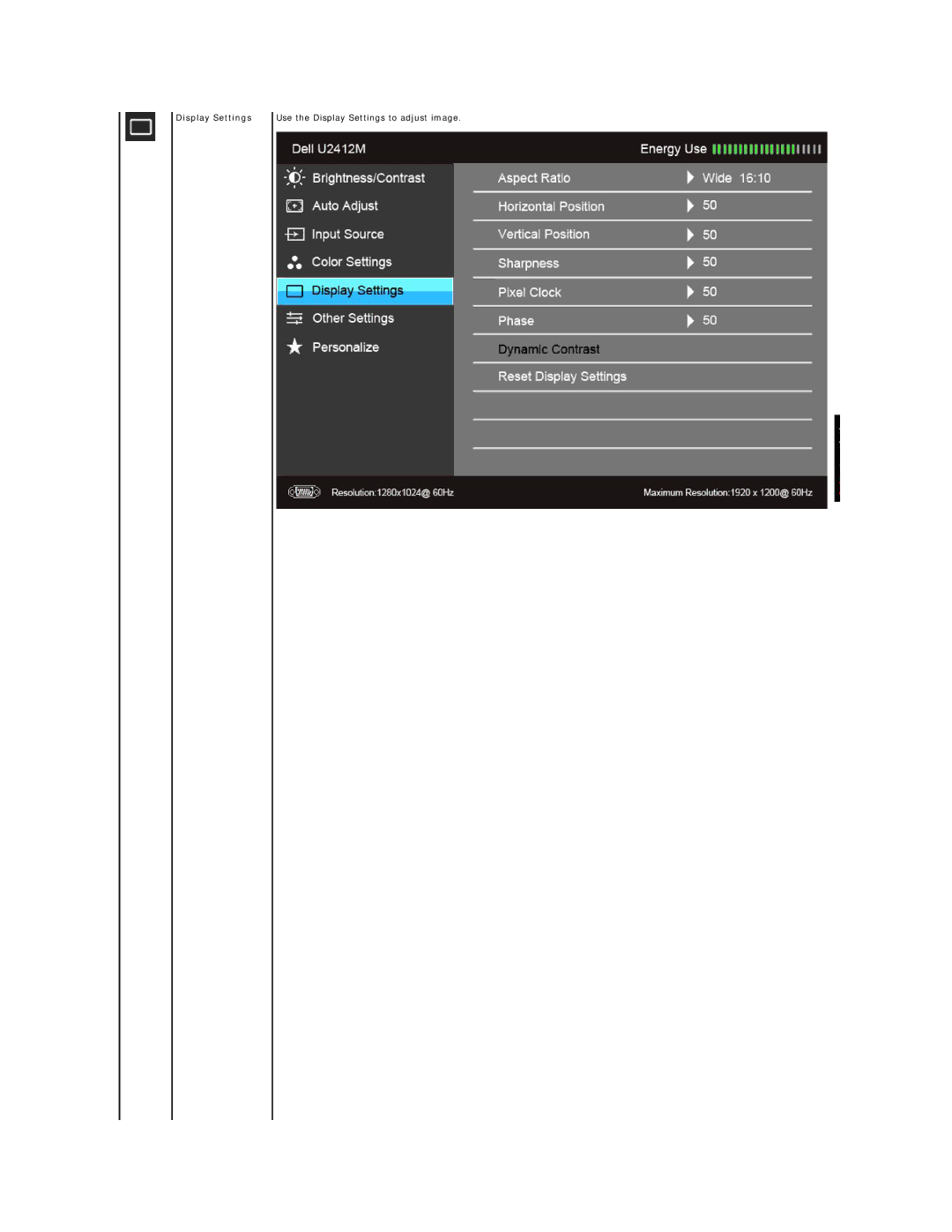 Dell U2412Mb, 860-10161 appendix Display Settings 