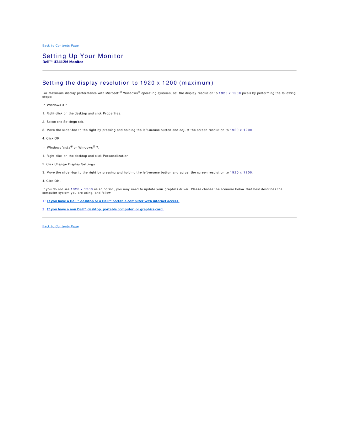 Dell U2412Mb, 860-10161 appendix Setting the display resolution to 1920 x 1200 maximum, Click Change Display Settings 