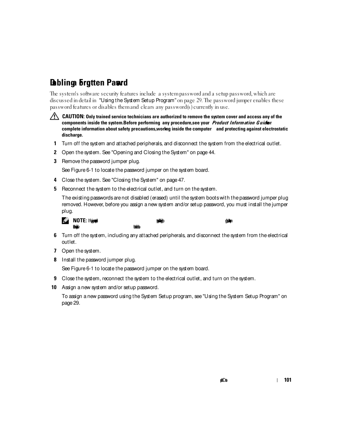 Dell 860 owner manual Disabling a Forgotten Password, 101 