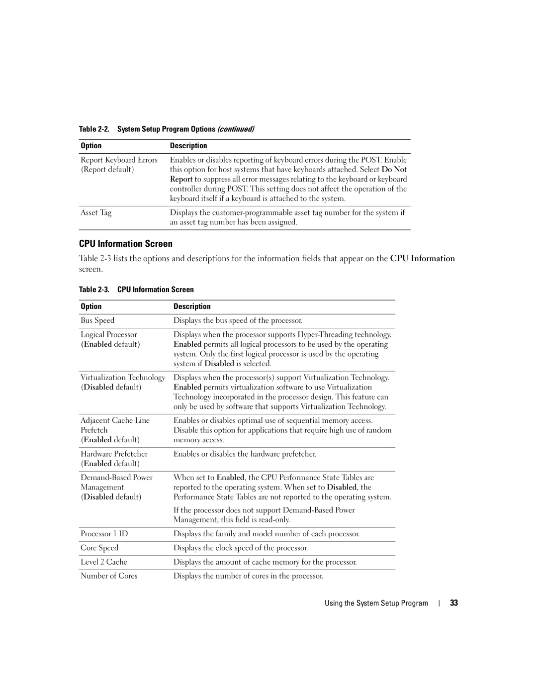 Dell 860 owner manual CPU Information Screen 