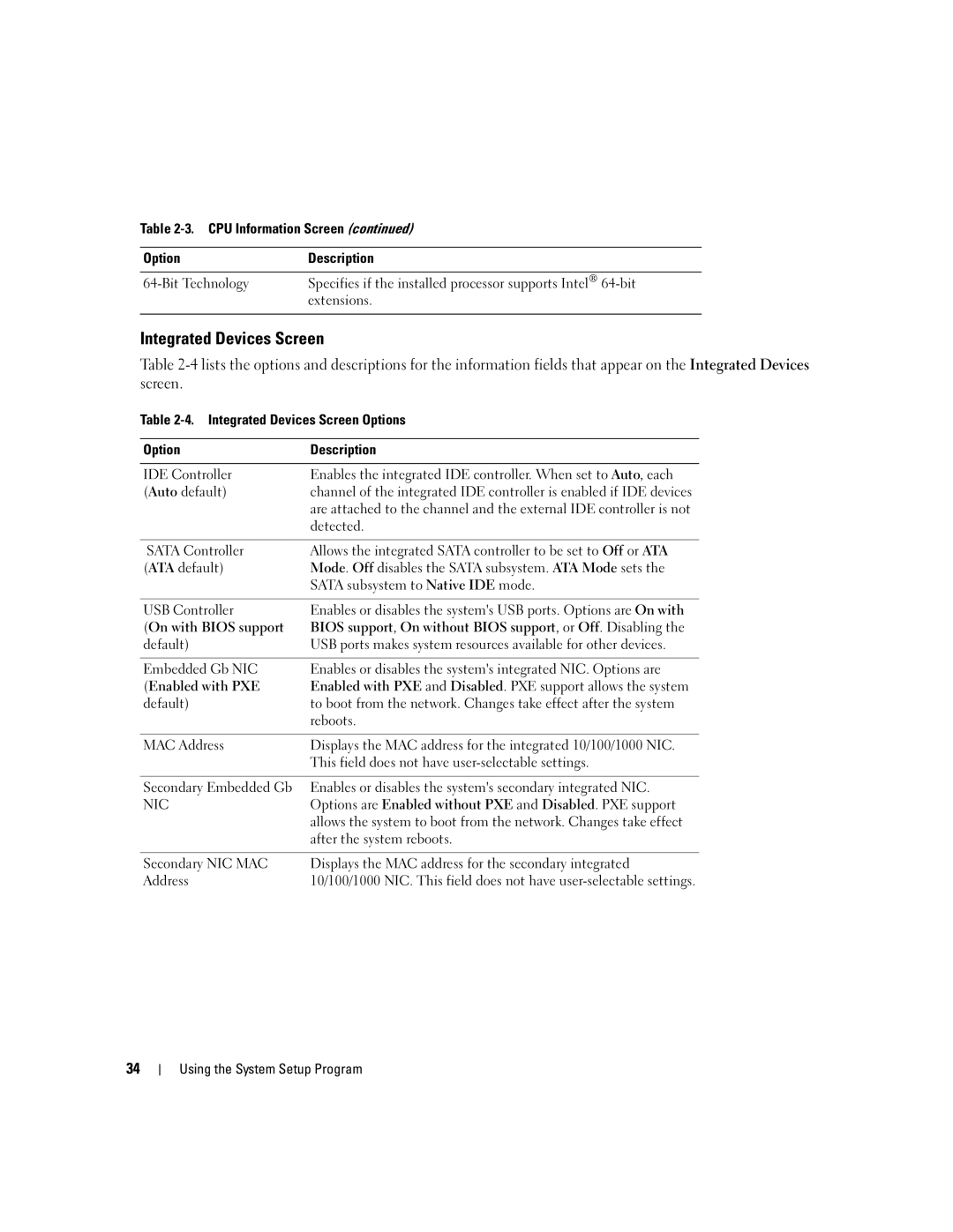 Dell 860 owner manual Integrated Devices Screen 