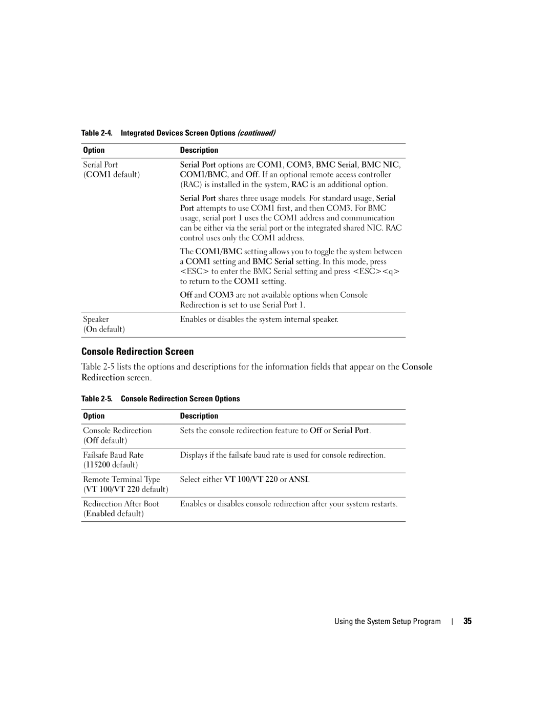 Dell 860 owner manual Console Redirection Screen 