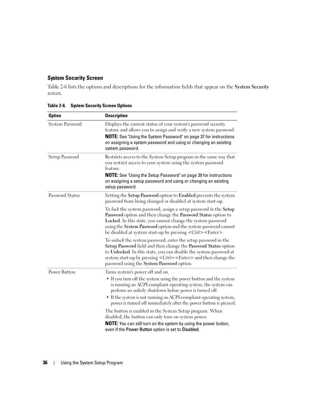 Dell 860 owner manual System Security Screen 