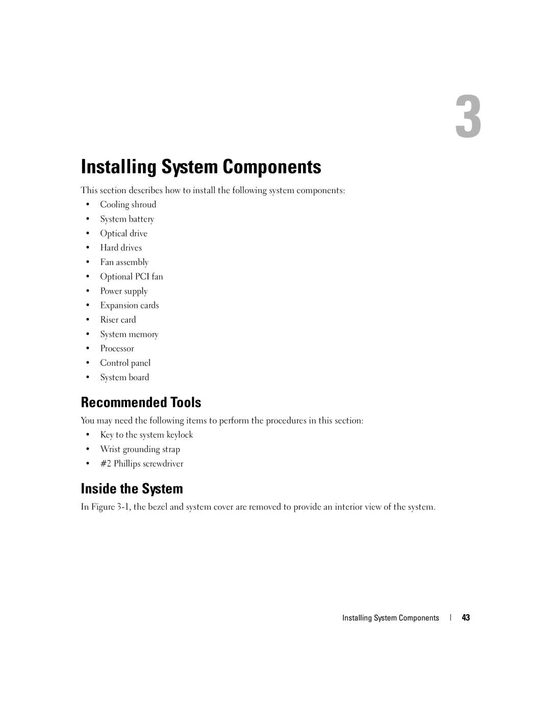 Dell 860 owner manual Recommended Tools, Inside the System, Installing System Components 