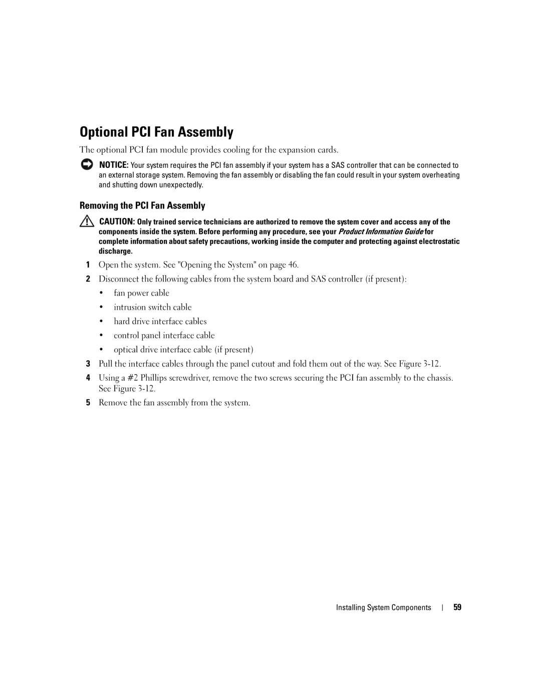 Dell 860 owner manual Optional PCI Fan Assembly, Removing the PCI Fan Assembly 