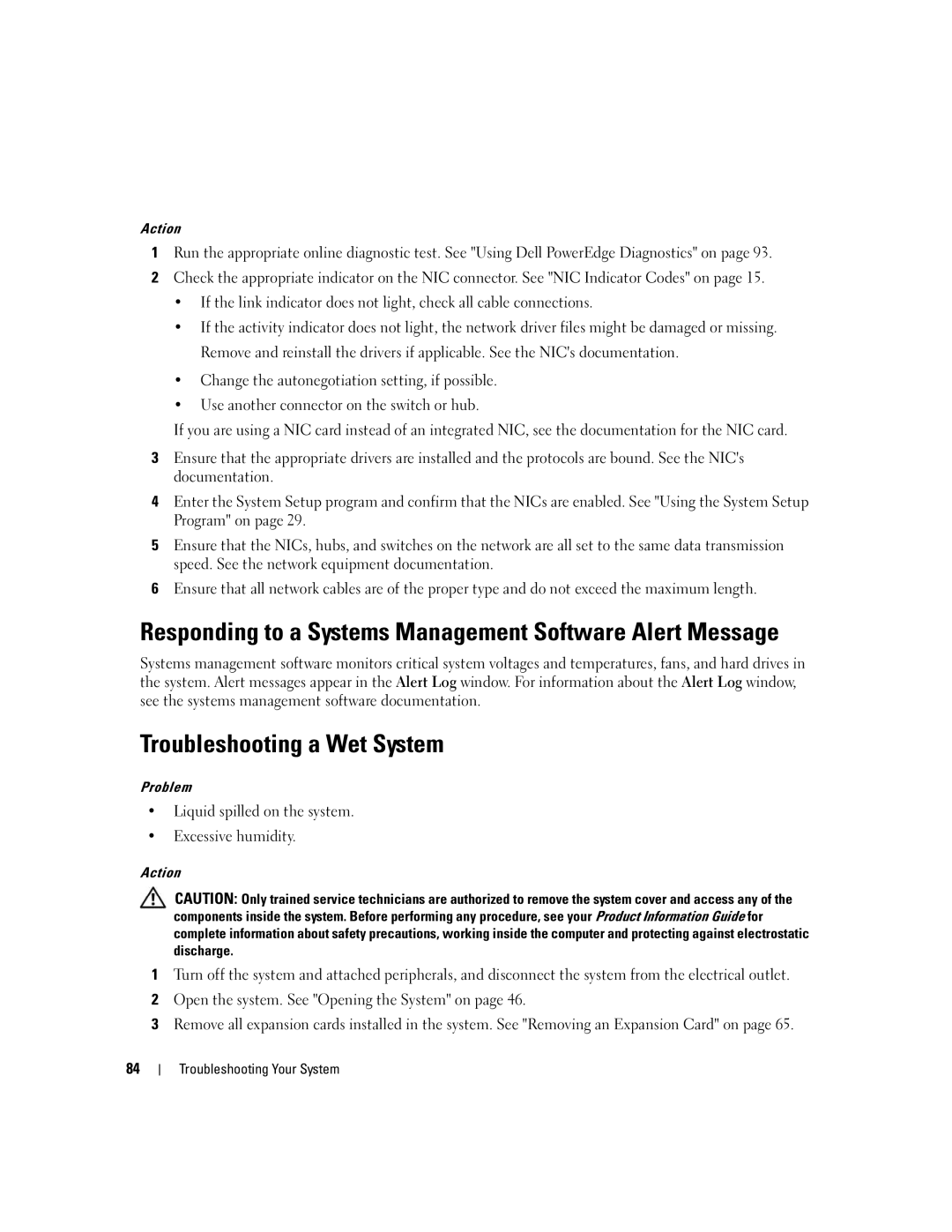 Dell 860 owner manual Responding to a Systems Management Software Alert Message, Troubleshooting a Wet System 